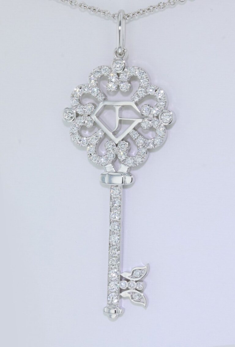 Diamond key pendant necklace for women, elegant jewelry gift, luxury accessory, Houston Gold Exchang.
