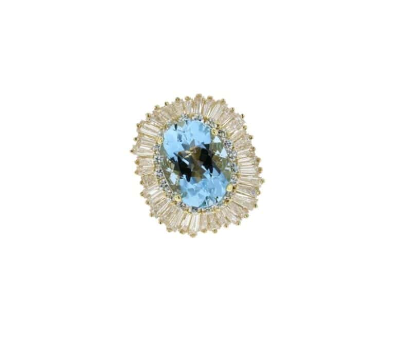 Aquamarine gemstone surrounded by diamonds, representing March's birthstone. Perfect for jewelry and.