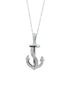 Anchor pendant with diamond accents, elegant jewelry piece.