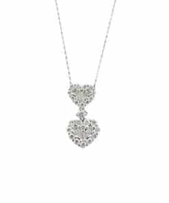 Elegant double heart pendant necklace with sparkling gemstones, perfect for special occasions.