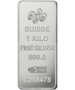 Lingote de plata de 1 kilogramo, con una pureza de 999,0, procedente de Suiza.