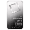 Silver bar with 1 oz palladium, 999.5 purity, and assay details.