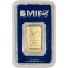Lingote de oro en estuche protector con el logotipo y los detalles de Sunshine Minting.