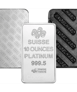 Lingote de plata de Suiza, 10 onzas, calidad platino, con el sello de Englehard.
