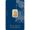 Gold bar featuring a lion design from PAMP Suisse, high purity precious metal.