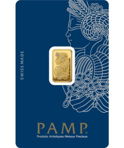 Gold bar featuring a lion design from PAMP Suisse, high purity precious metal.