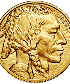 Moneda de oro con el perfil de un nativo americano, un acabado minucioso y la inscripción "LIBERTY".