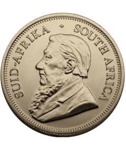 Moneda de oro de Sudáfrica que muestra el perfil detallado de un hombre barbudo, símbolo de la herencia sudafricana.