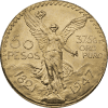 Gold Mexican 50 Pesos coin featuring Winged Victory, 37.5g pure gold, minted in 1947, ideal for inve.