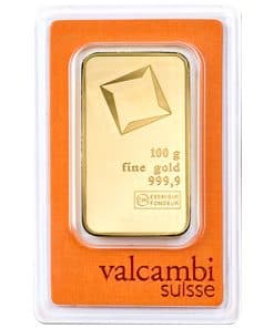 Lingote de oro en estuche protector, 100 gramos de oro fino 999,9.