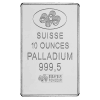 Silver bar featuring 10 ounces of pure palladium, marked with Swiss purity standards and weight.