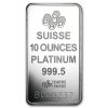 Lingote de plata suiza «Platinum» de 10 oz con número de serie y logotipo, ideal para invertir en metales preciosos.