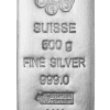 Silver bullion bar with Swiss markings and 500g weight.
